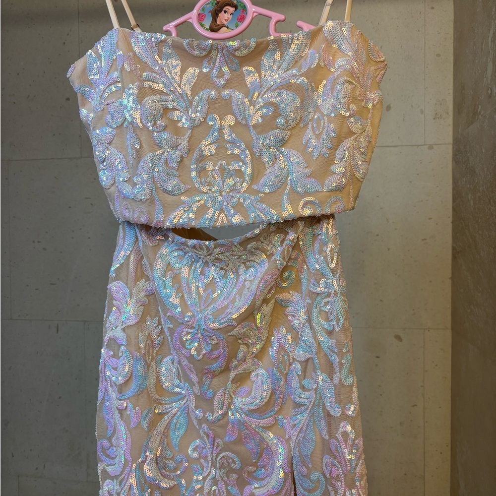 Iridescent Sequin Nude Two-Piece Dress